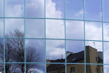 Reflection in glass windows of an office building