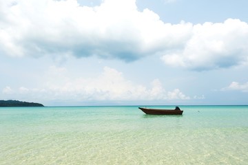 Naklejka na ściany i meble Long boat with beautiful beach at Koh Kood island,Thailand