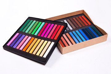 Close up view of the chalk pastels.
