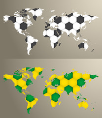 Fototapeta na wymiar Vector World Map with Soccer Pattern..