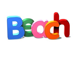 3D Colorful Word Beach on white background