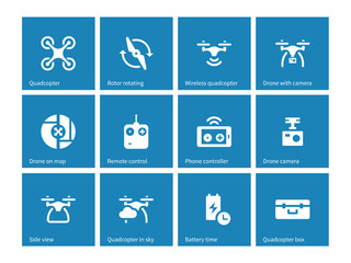 Quadrocopter icons on blue background.