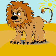 Cartoon lion in desert