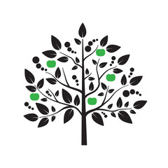 Obraz premium Decorative vector tree with green apples on white background