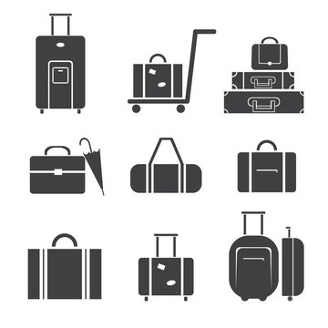 Luggage travel vector icon set isolated on white background