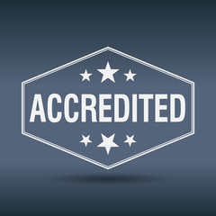 accredited hexagonal white vintage retro style label