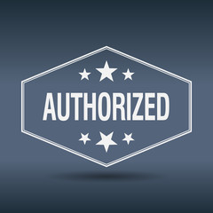 authorized hexagonal white vintage retro style label