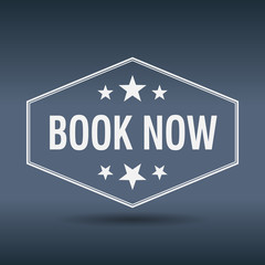 book now hexagonal white vintage retro style label