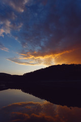 Sunset view with reflections in water