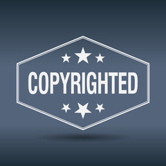 copyrighted hexagonal white vintage retro style label