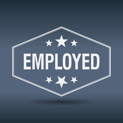 employed hexagonal white vintage retro style label