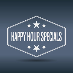happy hour specials hexagonal white vintage retro style label