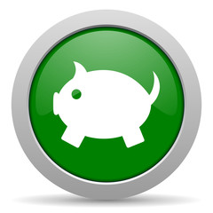 piggy bank green glossy web icon