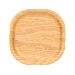 Wooden tray top view on white background