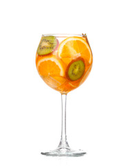 pitcher with a refreshing drink with lemon orange and kiwi 