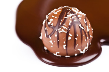 Chocolate Truffle and Dark Hot Chocolate (on White Background)