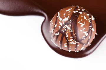 Chocolate Truffle and Dark Hot Chocolate (on White Background)