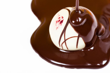 Chocolate Truffle and Dark Hot Chocolate (on White Background)