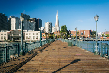 Pier 7 and view of the skyline, at the Embarcadero in San Franci