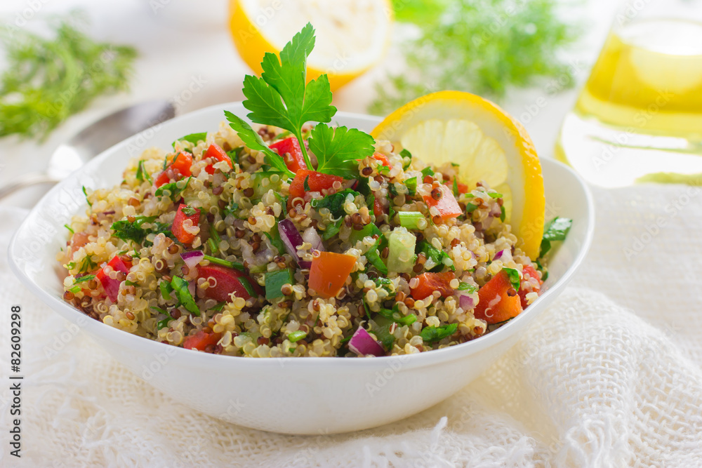 Sticker tabbouleh salad with quinoa, parsley and vegetables