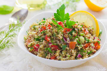 Tabbouleh salad with quinoa, parsley and vegetables
