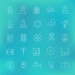 Health care and Medical Line Icons Set over Polygonal Blurred Ba