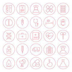 Fototapeta premium Line Circle Medical Health Care Icons Set