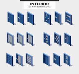 Set of doors in isometric style with design