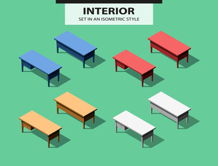 Set of office tables in isometric style