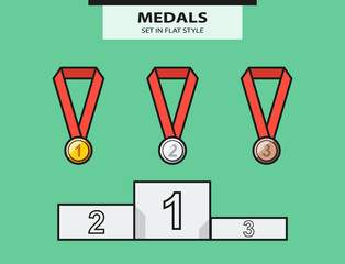 Set from medals and a sports pedestal