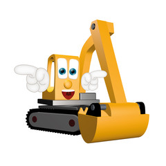 Funny excavator cartoon comic illustration with hands and eyes