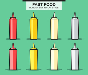 Set of bottles for sauces in flat style