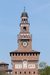 Fototapeta na wymiar The Filarete Tower of the Castello Sforzesco in Milan, Italy