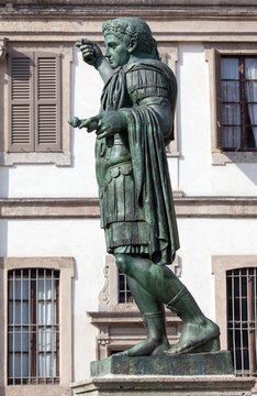Bronze statue of the Roman Emperor Constantine in Milan, Italy
