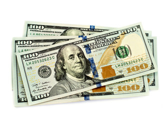 One hundred dollars banknotes isolated on white background