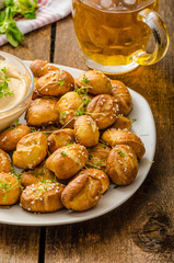 Pretzel rolls with cheese dip