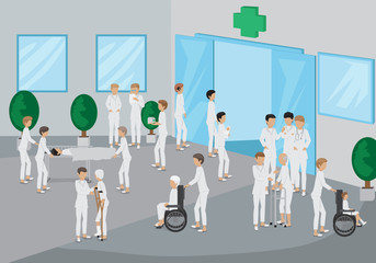 Medical Staff Outside The Hospital - Vector Illustration, Graphic Design Editable For Your Design