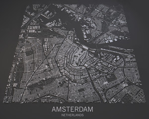 Cartina di Amsterdam, vista satellitare, mappa in negativo