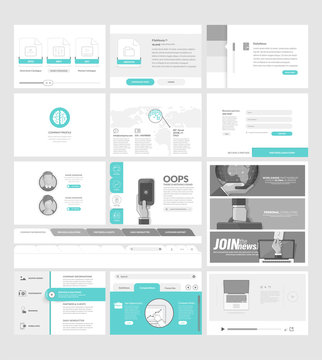 website template elements for business with icons and banners