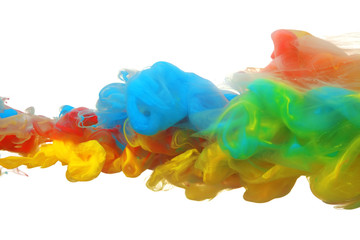 Clouds of bright colorful ink mixing in water