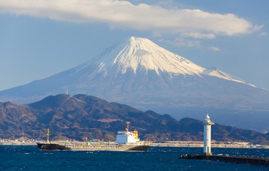 Mountain Fuji and Sugaru bay  in winter season