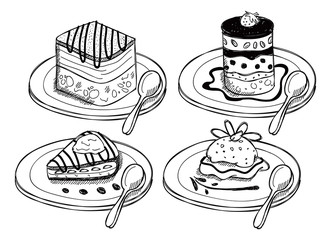 Set of dessert in doodle style
