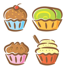 cupcake and yogurt in doodle style