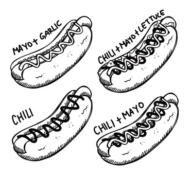 set of hotdog doodle