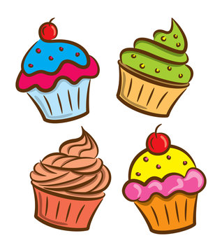 cupcake and yogurt icon in doodle style