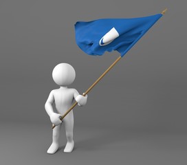 Character holding water drop symbol flag 3d illustration 