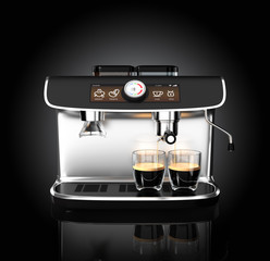 Chrome coffee machine isolated on black background.