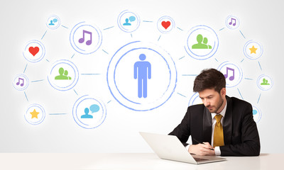 Business man with social media connection background