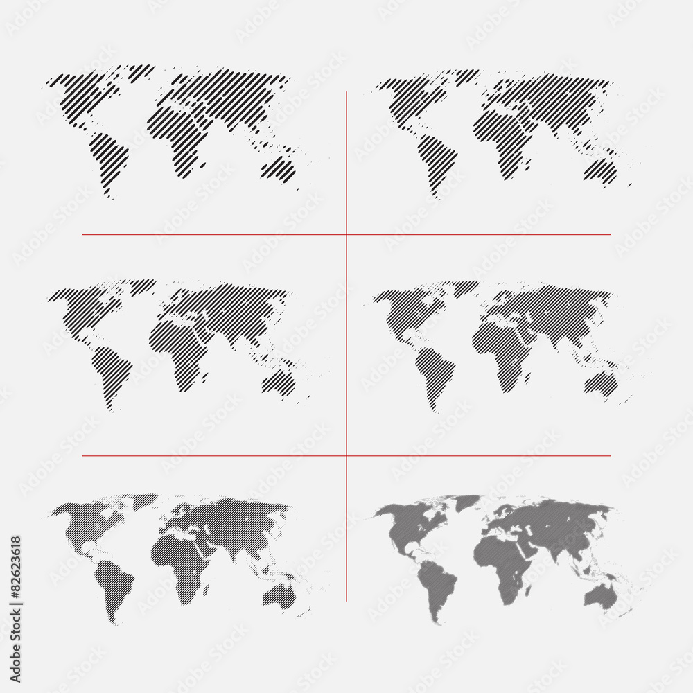 Aufkleber set of striped world maps in different resolution