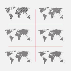 Set of striped world maps in different resolution